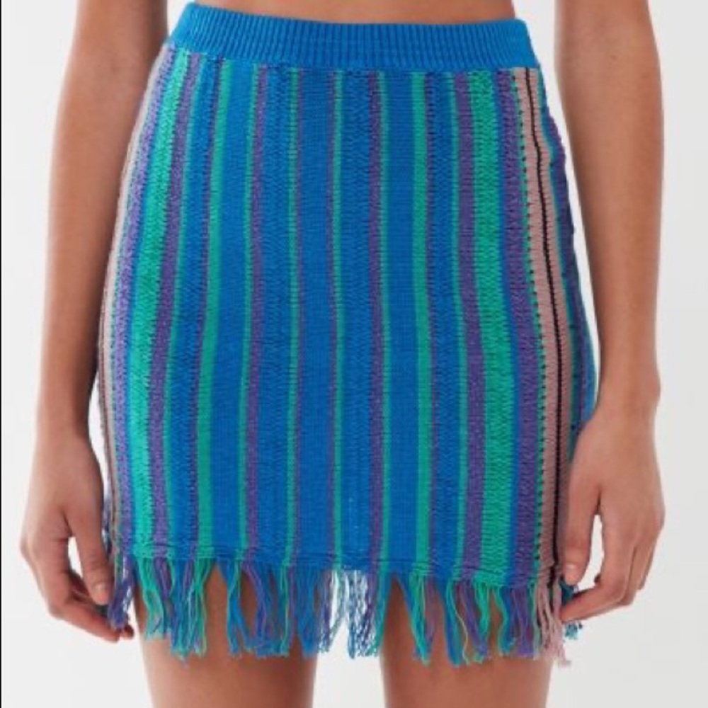 UO Fringed Effect Striped Mini Skirt